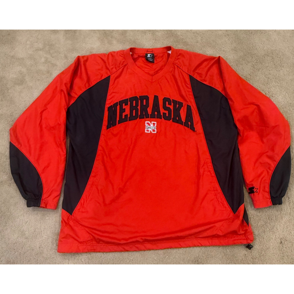 Starter Nebraska Huskers Jacket Windbreaker Lined Pullover Jacket Large